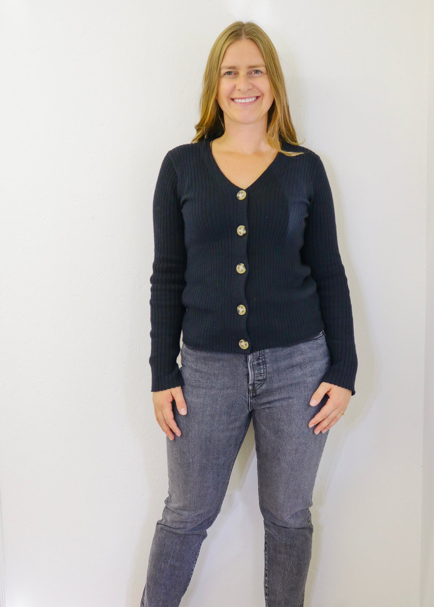 Knit Button Up Cardigan - Black (S-L)