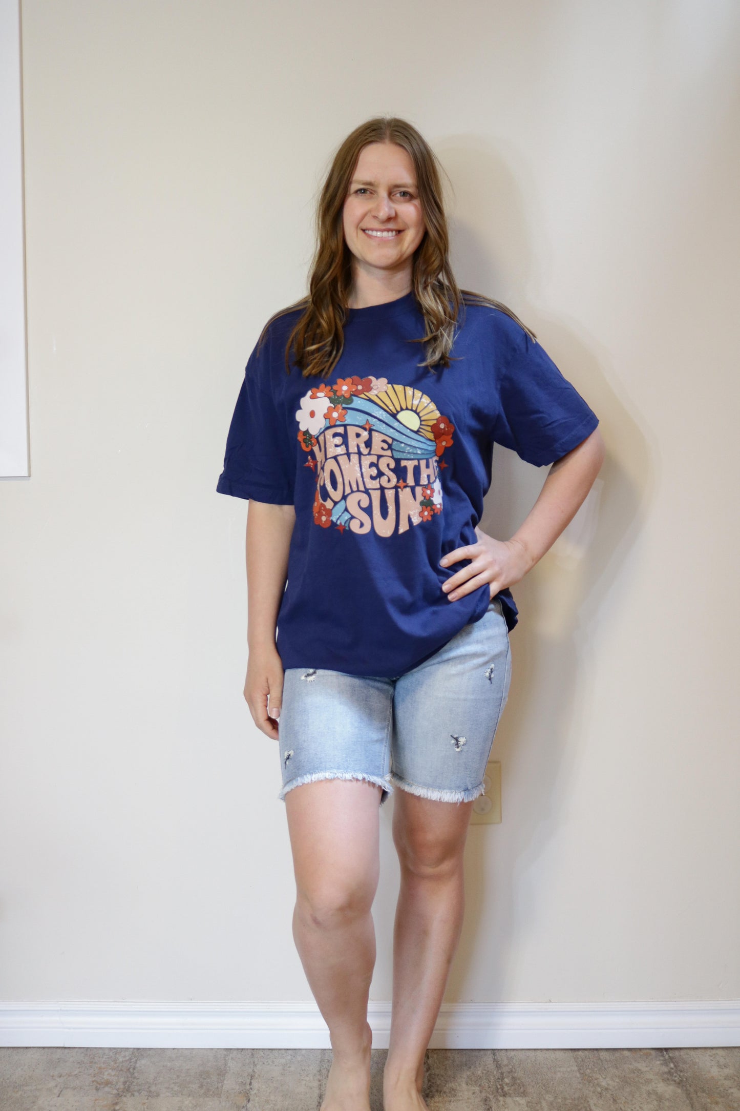 Here Comes the Sun Comfort Tee - Navy S-XL