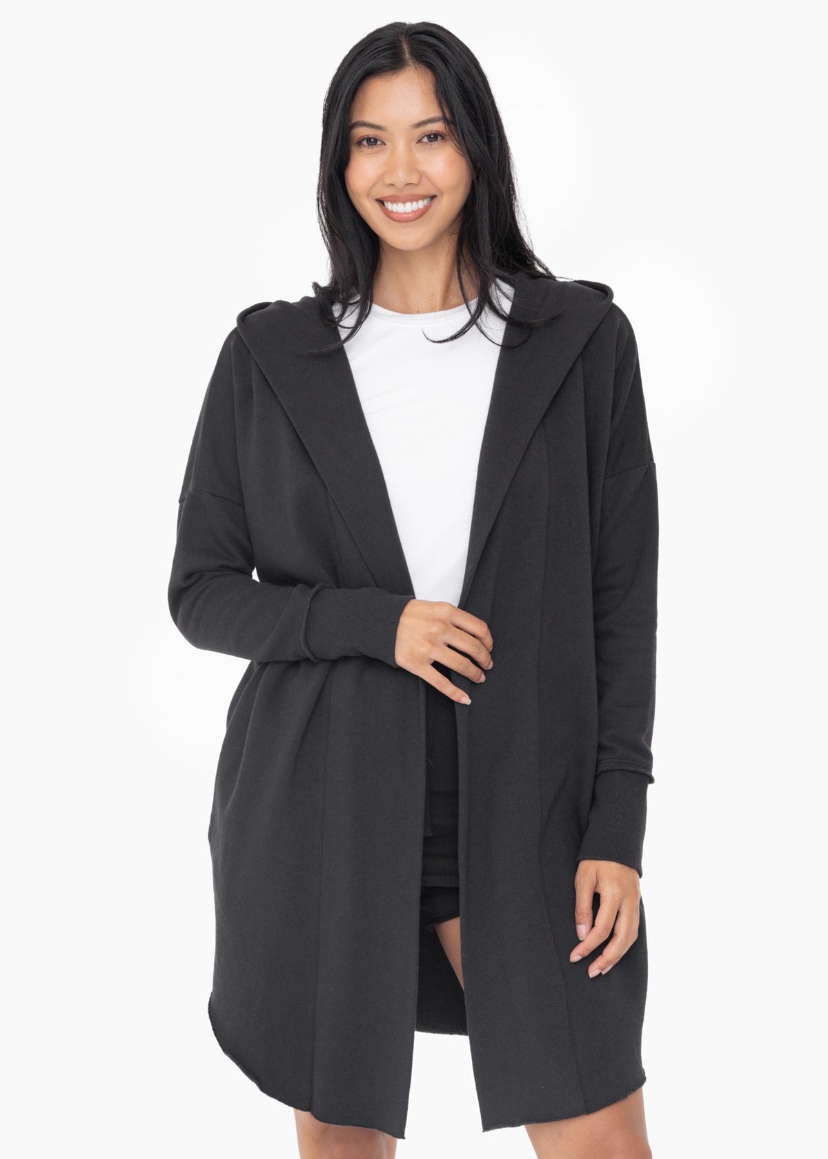MonoB Open Front Hoodie Cardigan - Black (S-L)