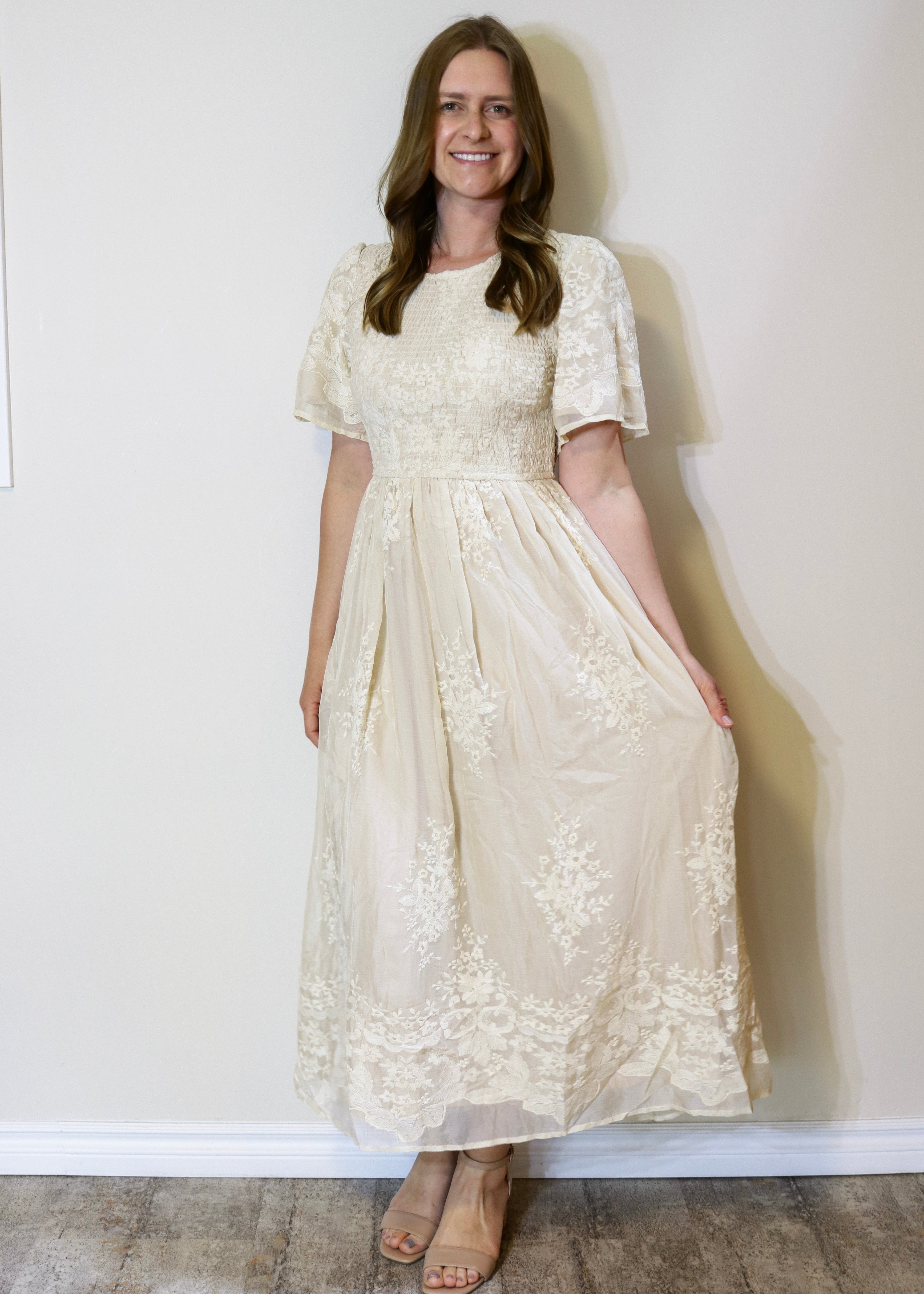 Embroidered Midi Dress - Champagne (S-XL)