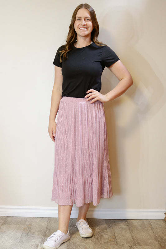 Swiss Dot Pleated Skirt - Red Bean S-L