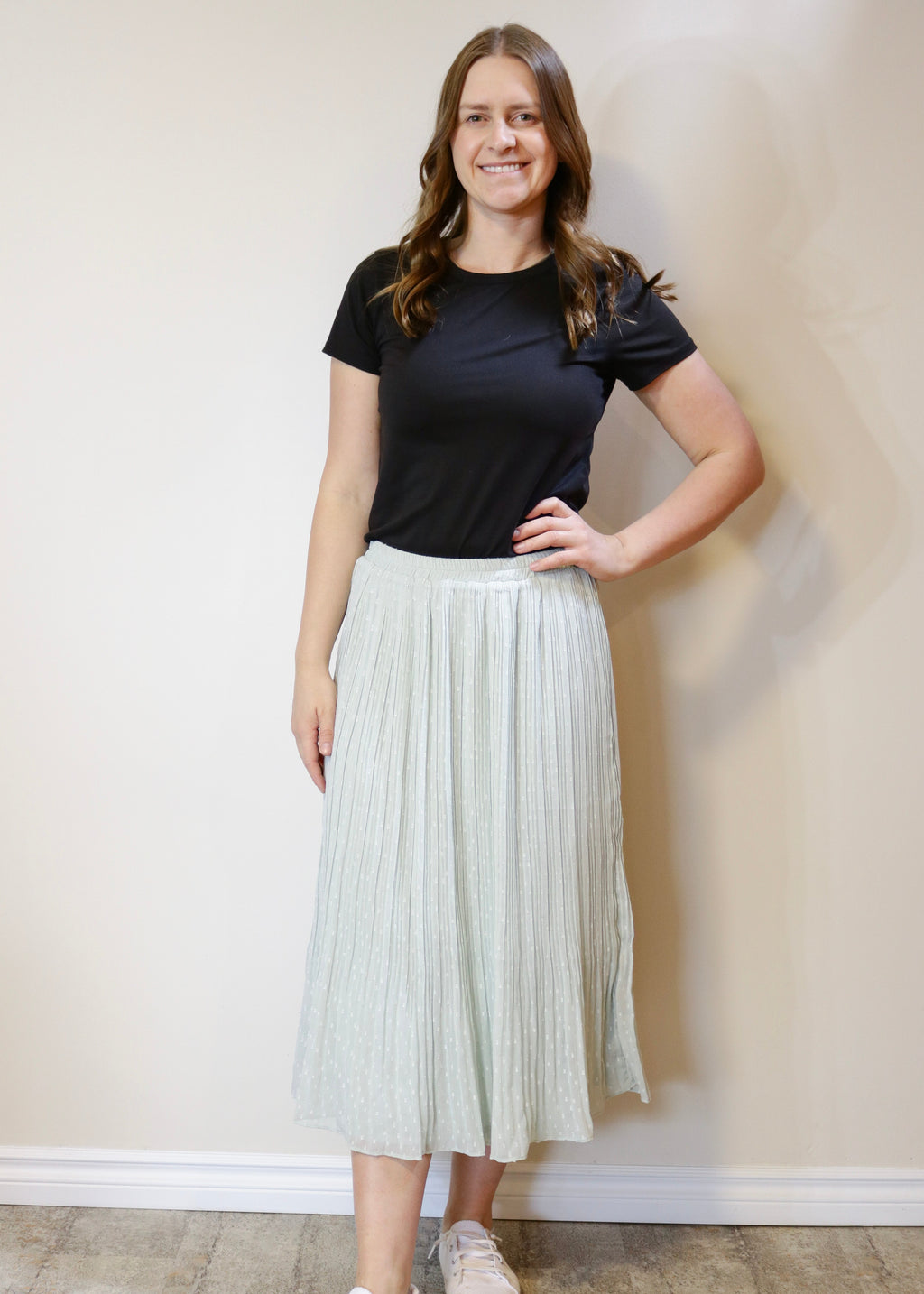 Swiss Dot Pleated Skirt- Powder Blue S-L