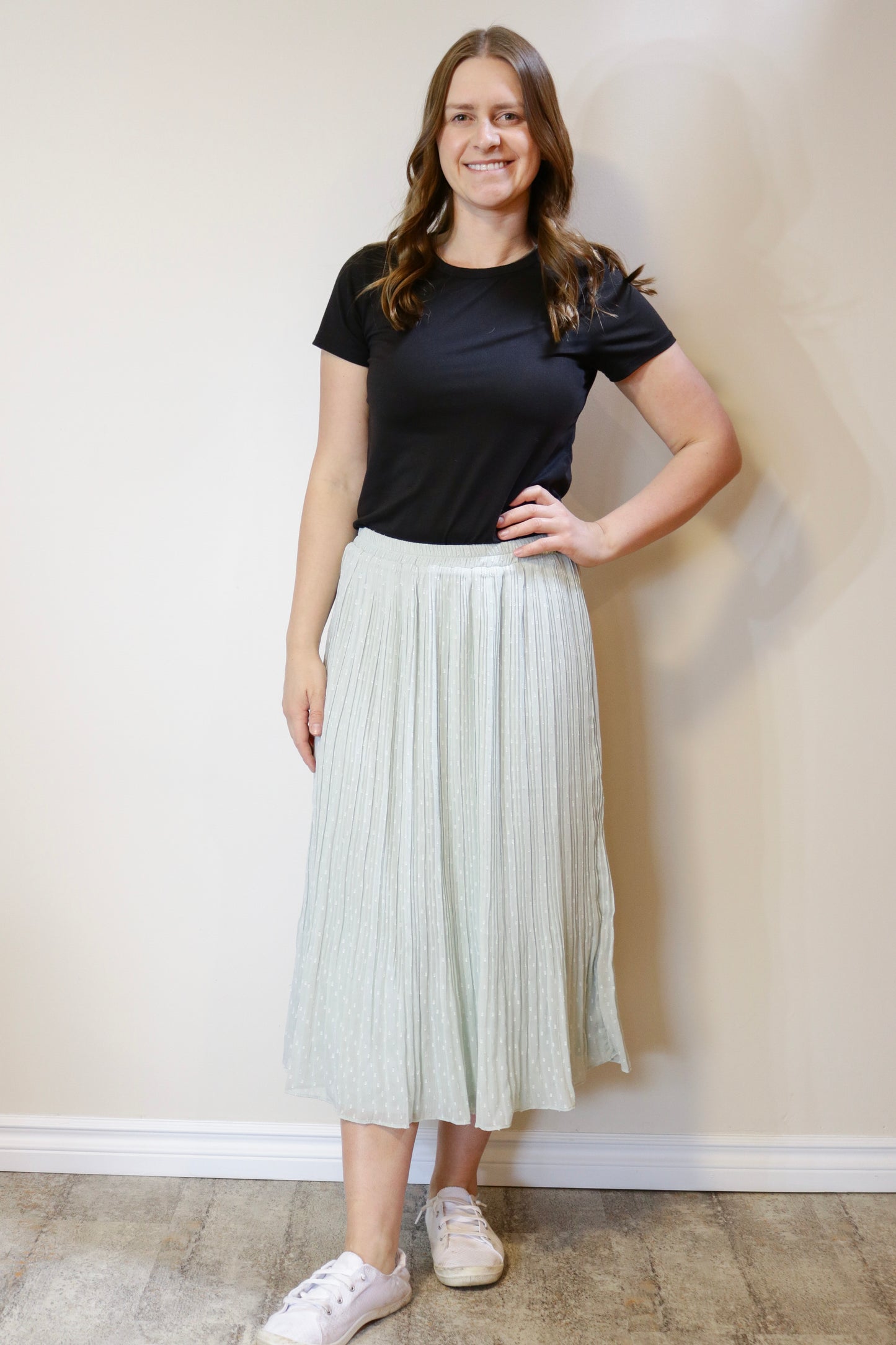 Swiss Dot Pleated Skirt- Powder Blue S-L