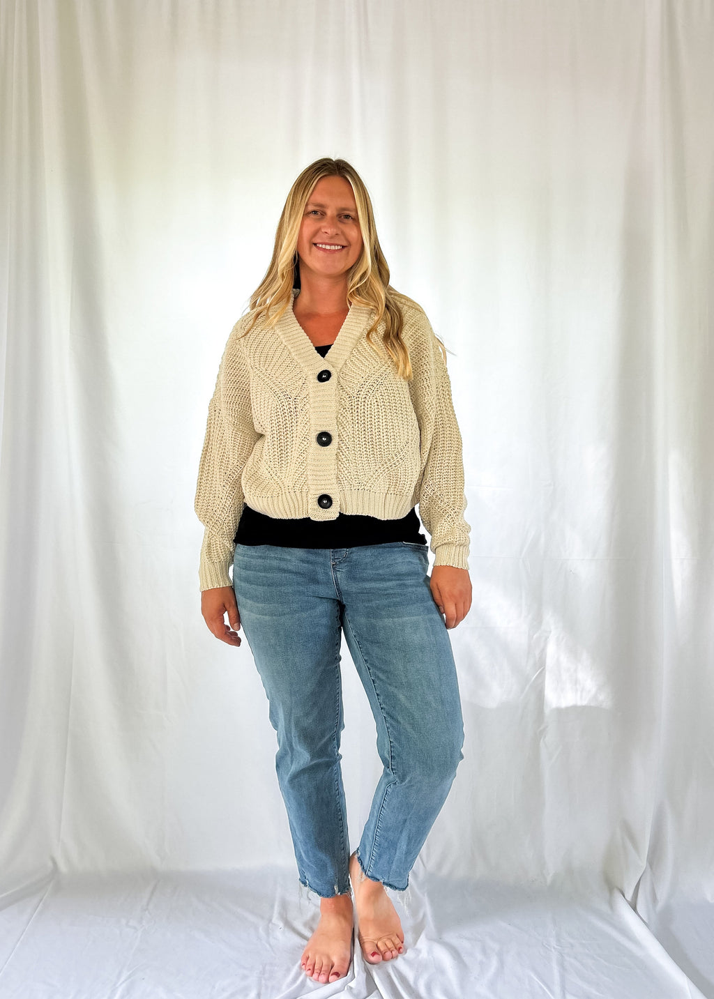 RD Style Jonie Double V Cardigan- Cream (XS-L)