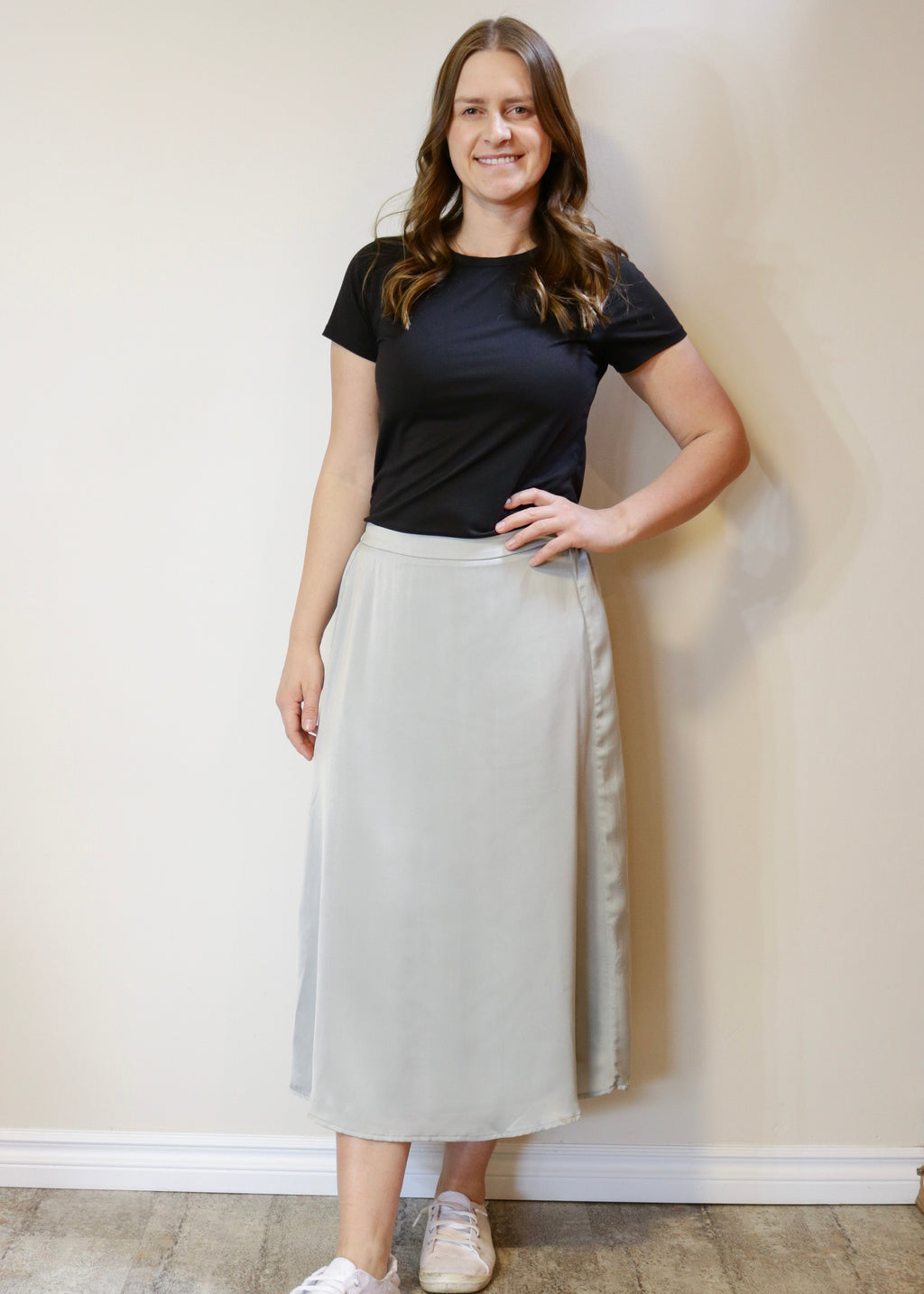 Satin Midi Skirt - Cloud S-L