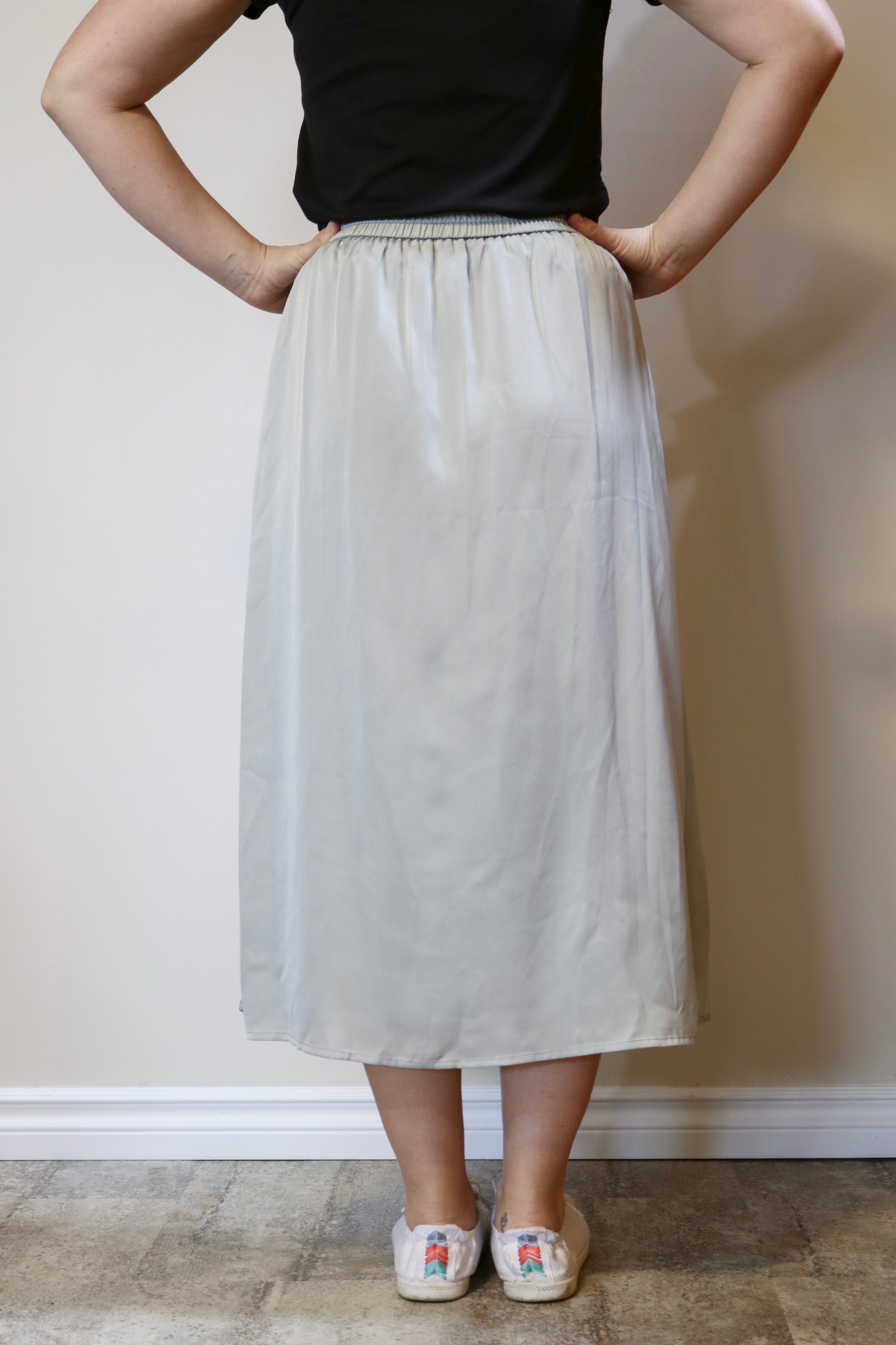 Satin Midi Skirt - Cloud S-L