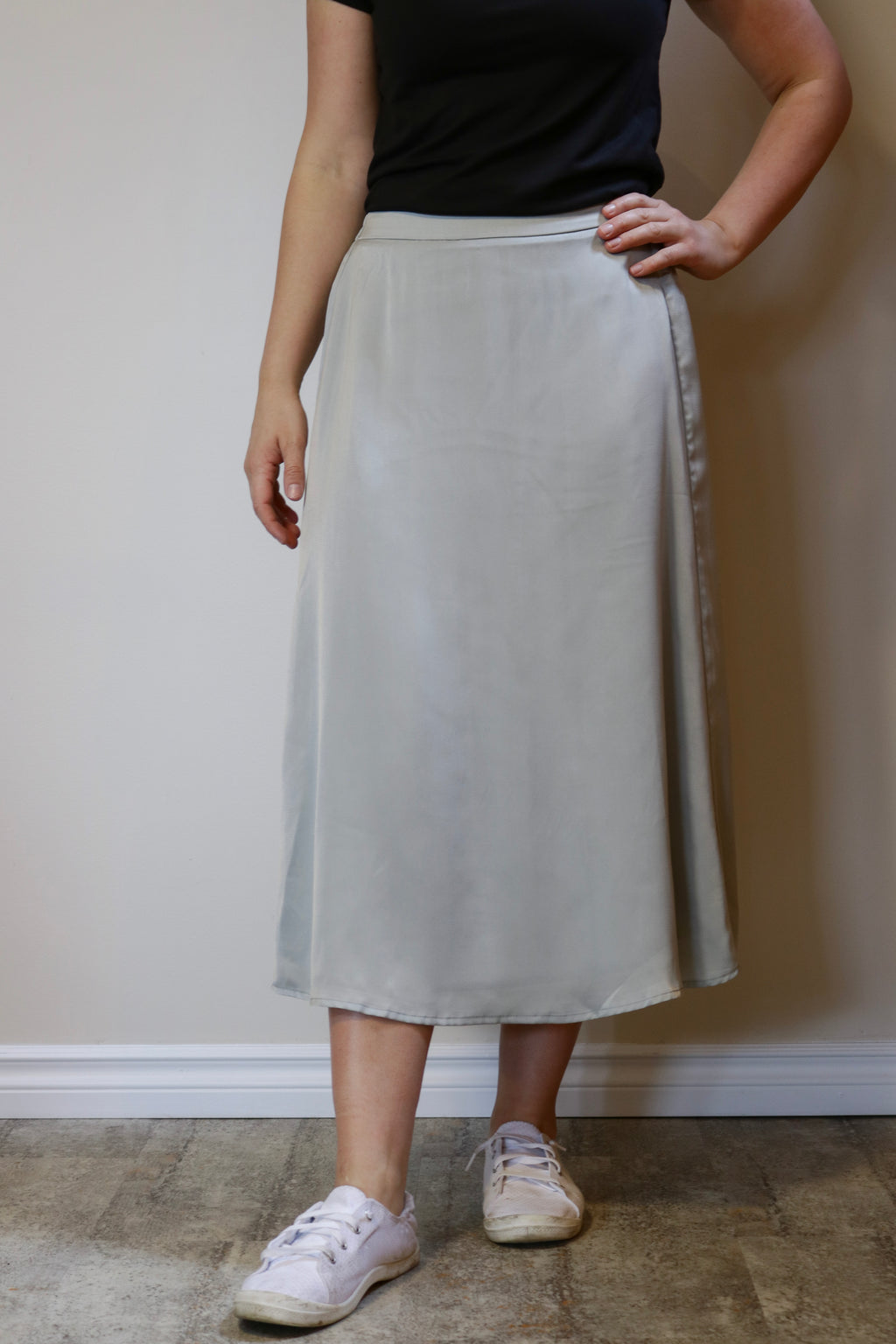 Satin Midi Skirt - Cloud S-L
