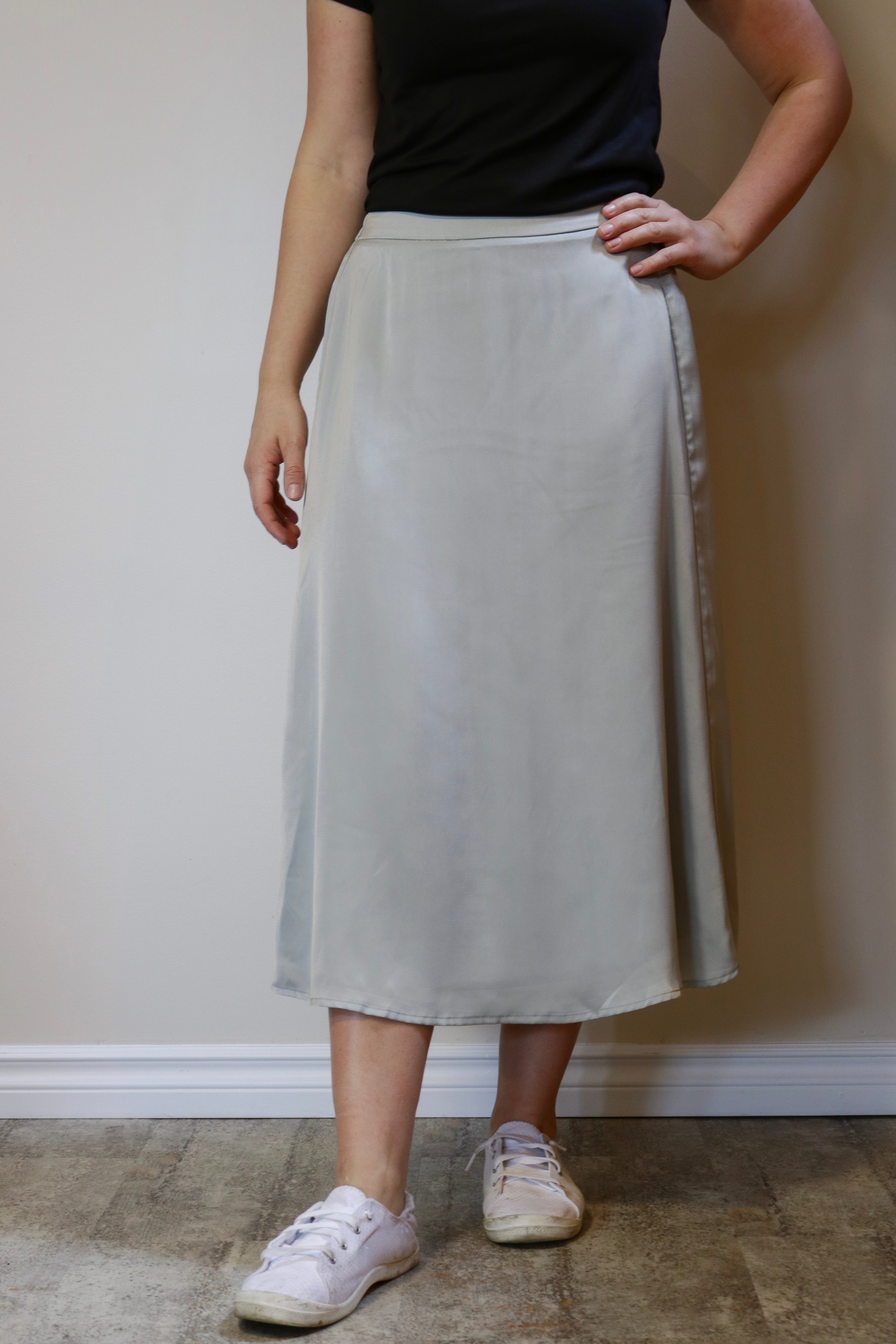 Satin Midi Skirt - Cloud S-L