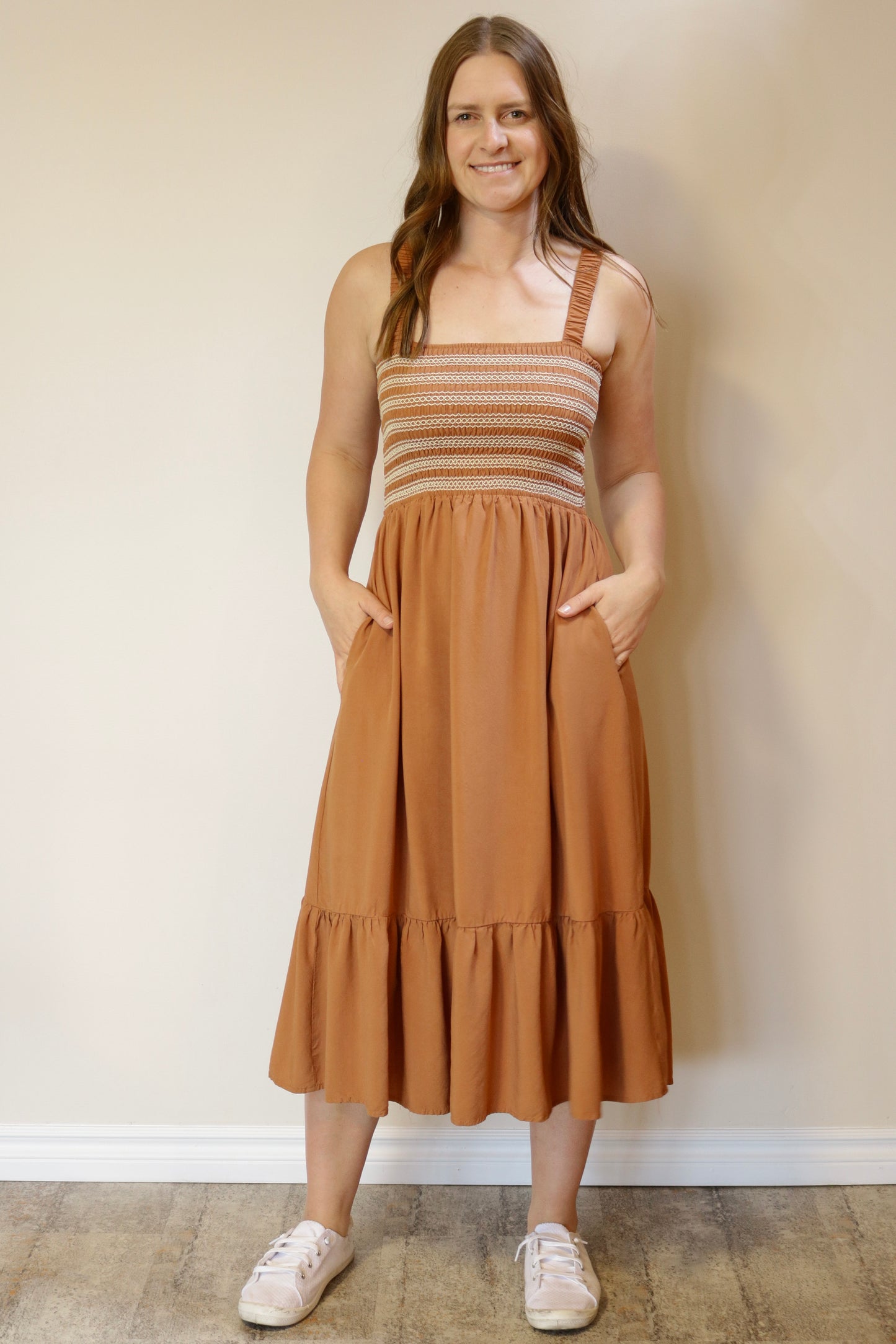 Embroidered Top Midi Dress - Cinnamon S-L