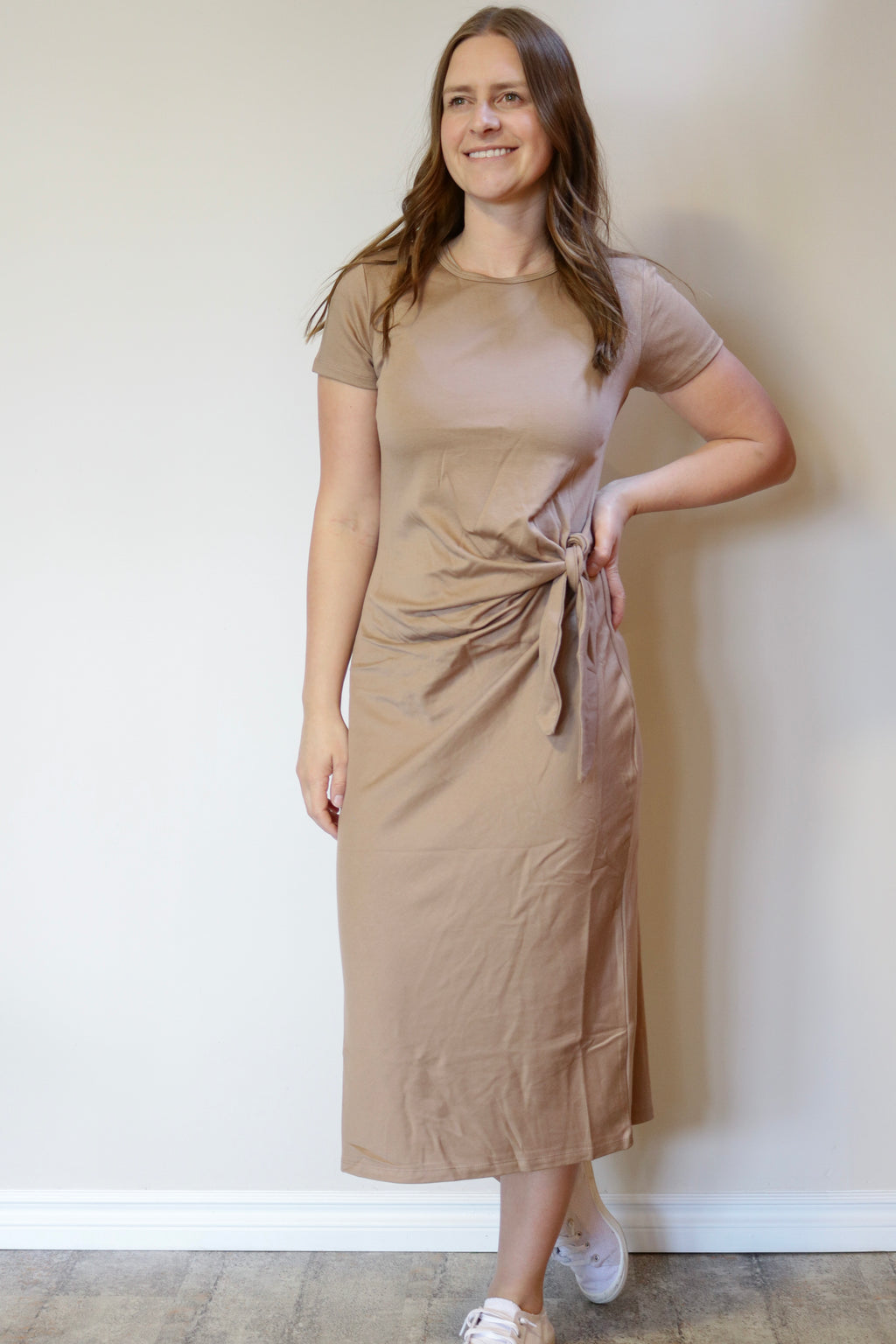 Knot Tie Midi Dress - Mocha S-L