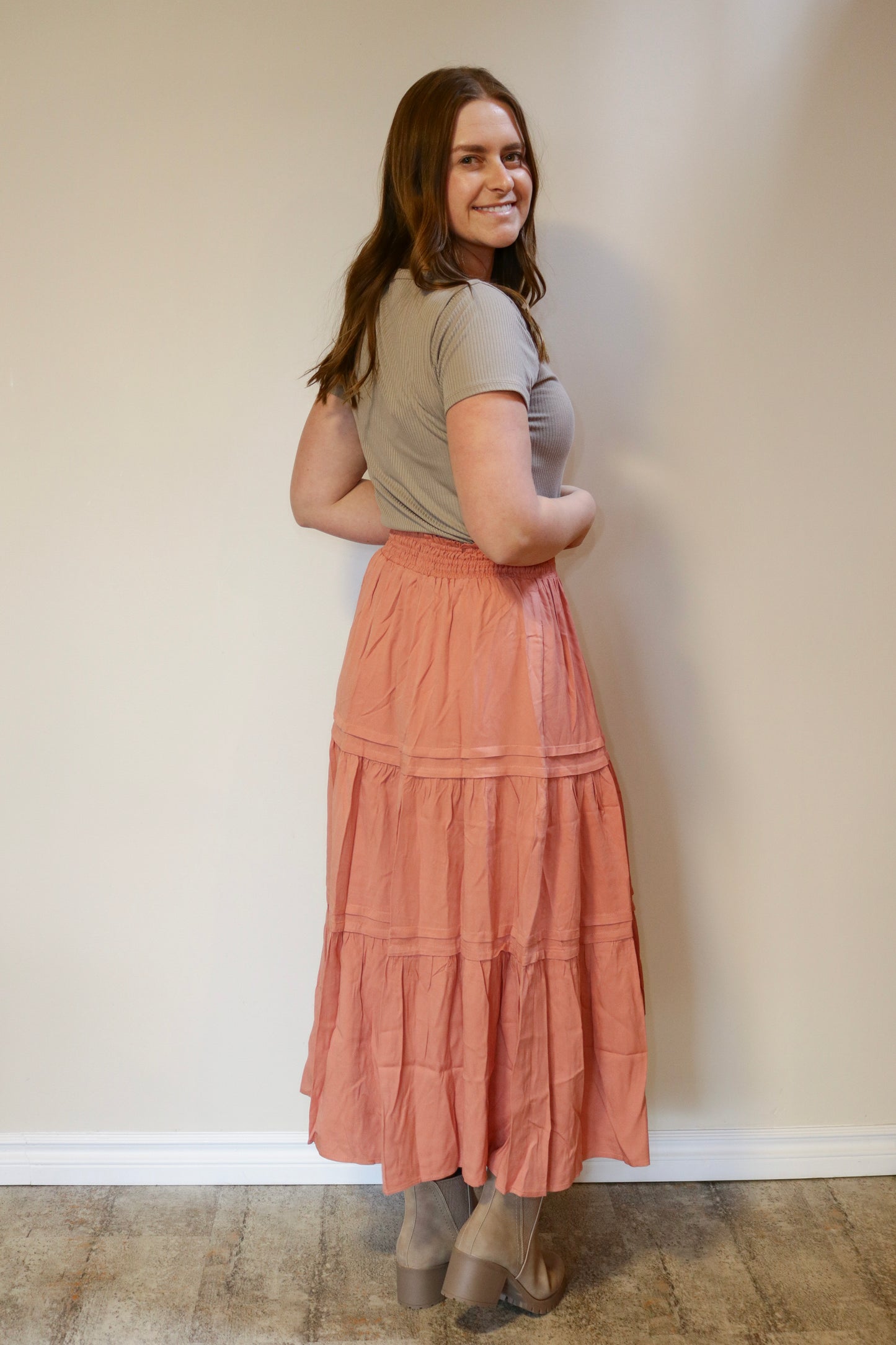 Pleated Tiered Skirt - Dusty Rose S-XL