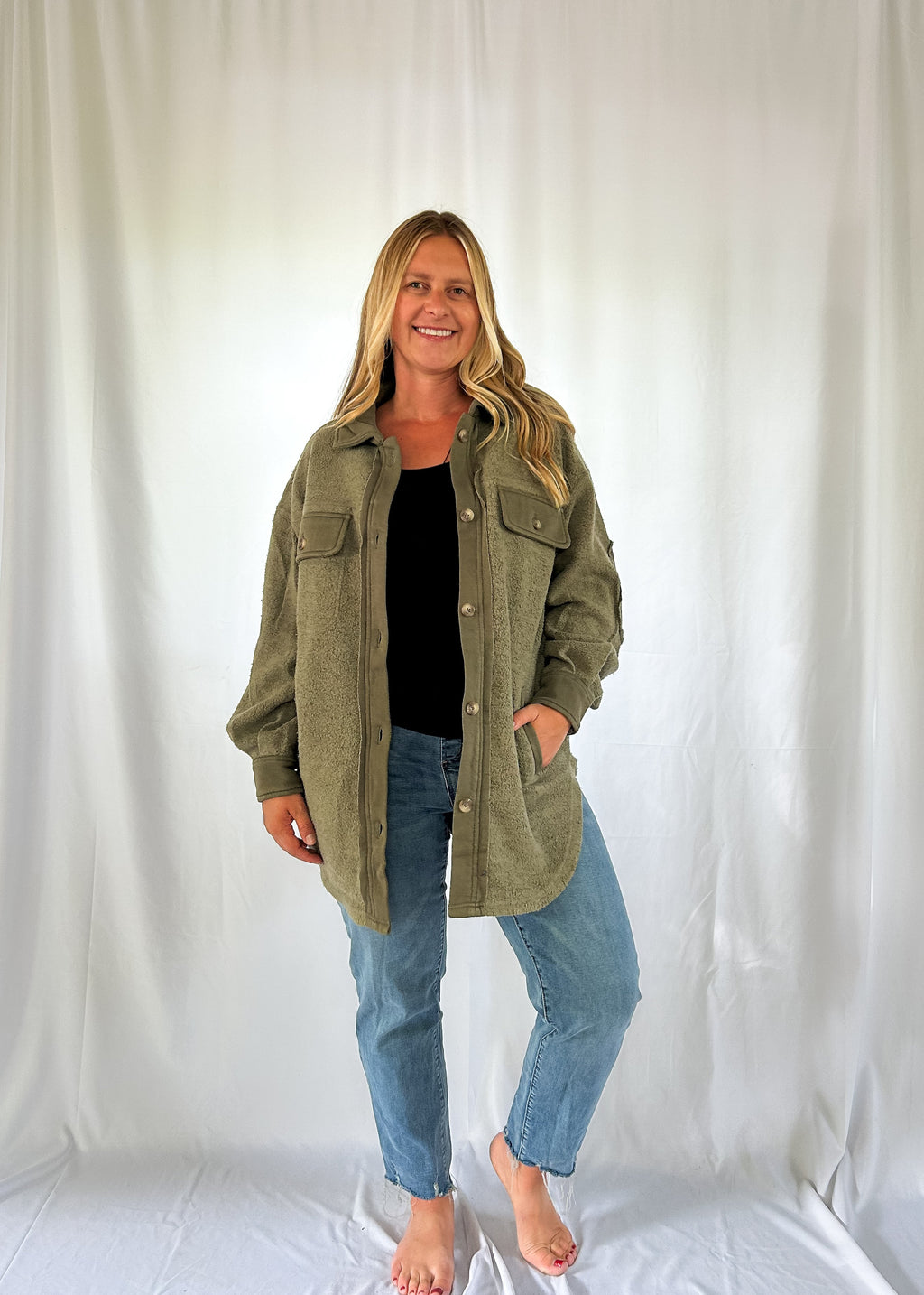 RD Style Lexie Oversized Shacket- Green (XS-L)