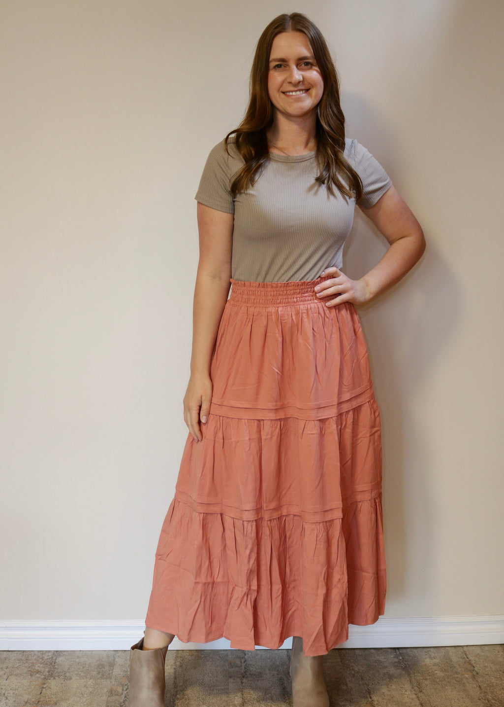 Pleated Tiered Skirt - Dusty Rose S-XL