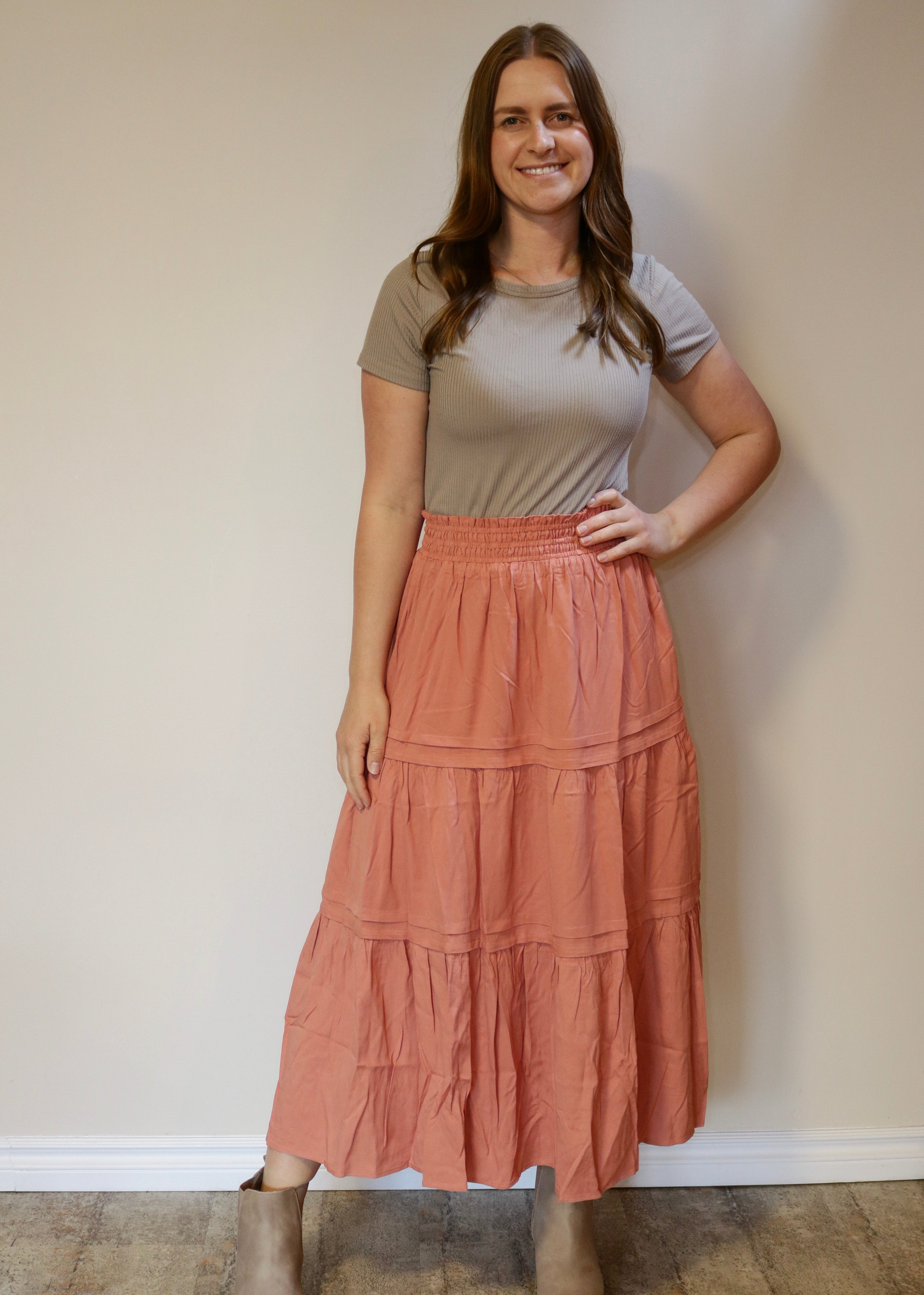 Pleated Tiered Skirt - Dusty Rose S-XL