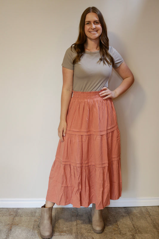 Pleated Tiered Skirt - Dusty Rose S-XL