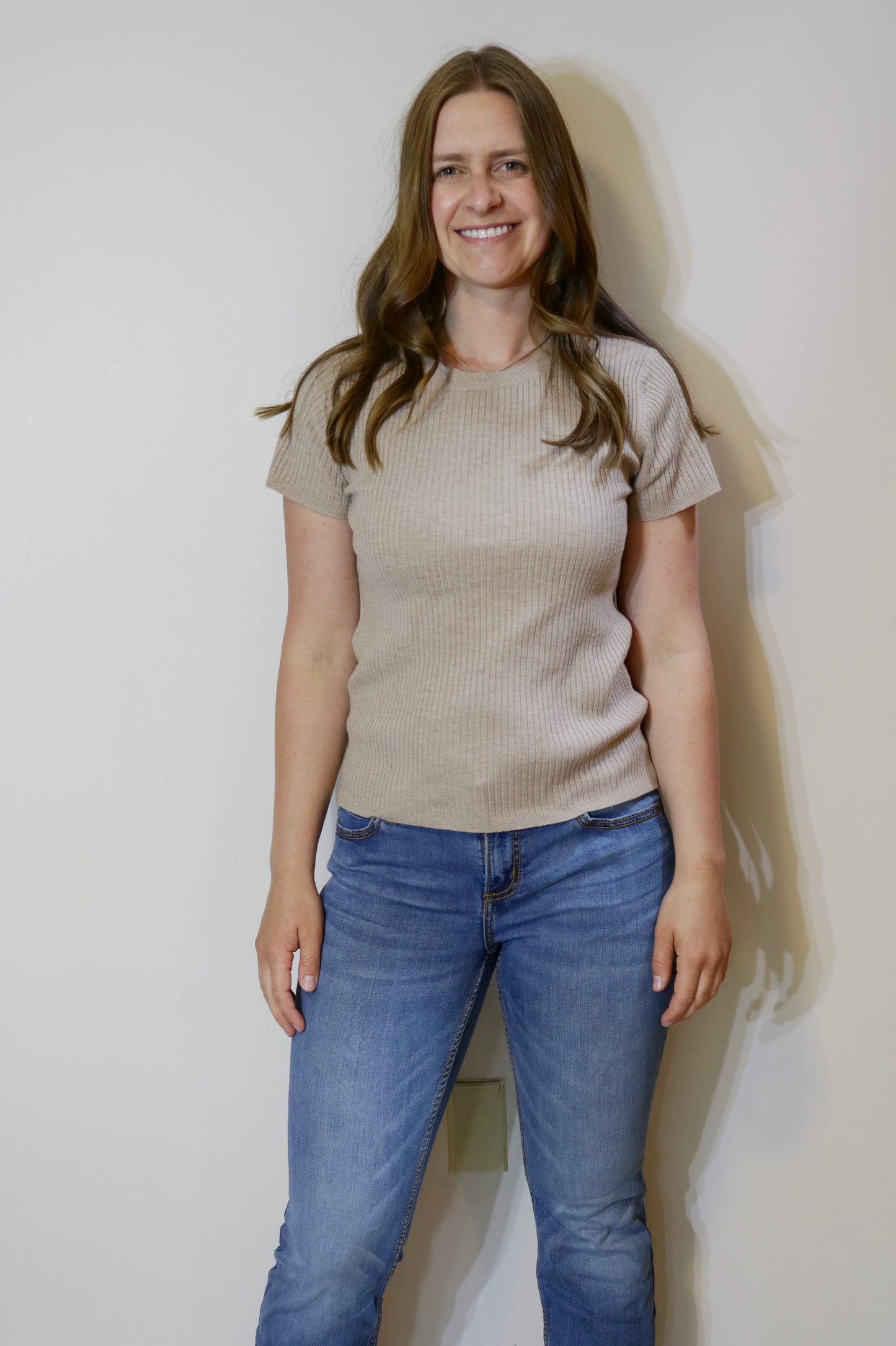 Ribbed Knit Short Sleeve - Tan (S-L)