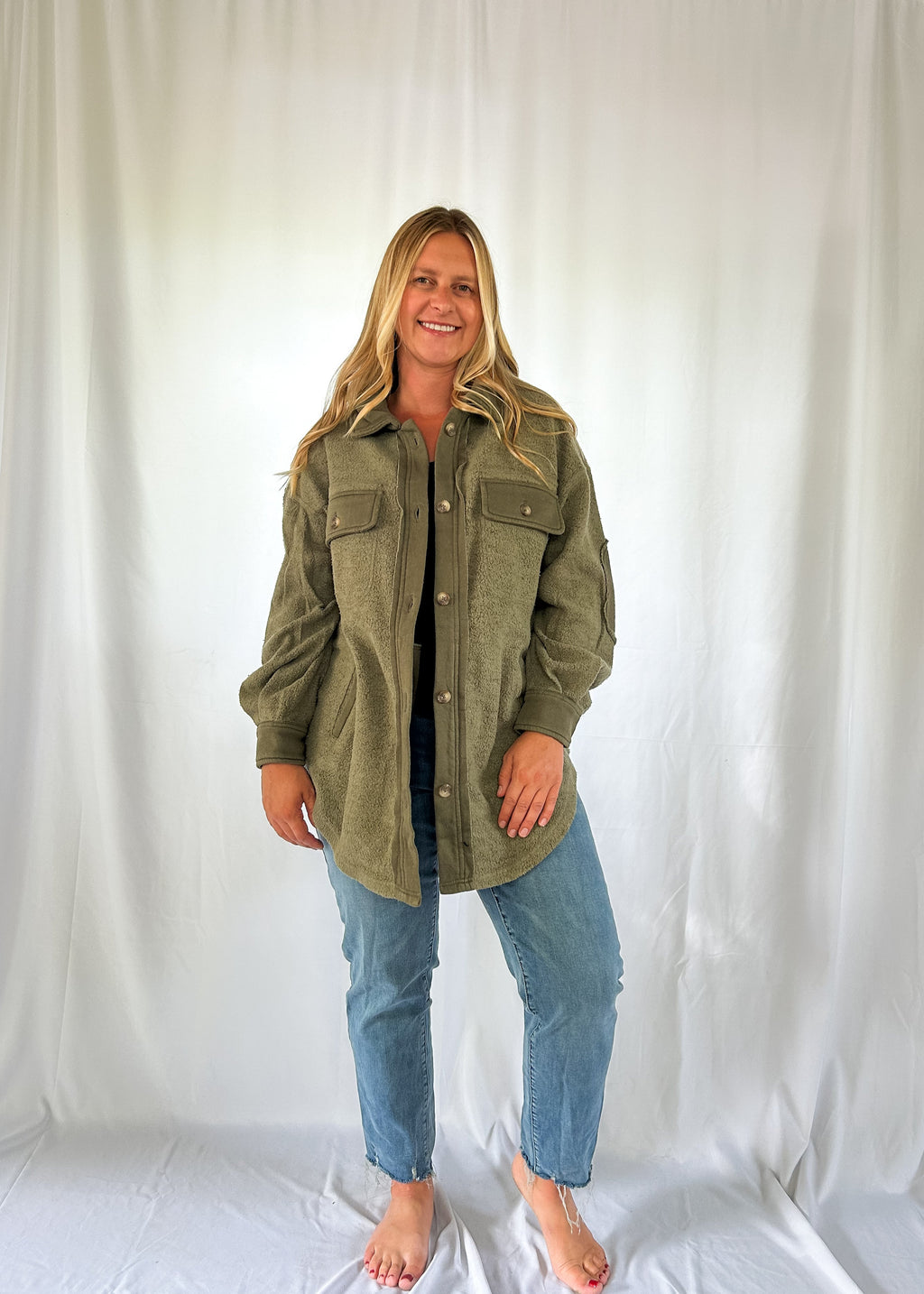 RD Style Lexie Oversized Shacket- Green (XS-L)