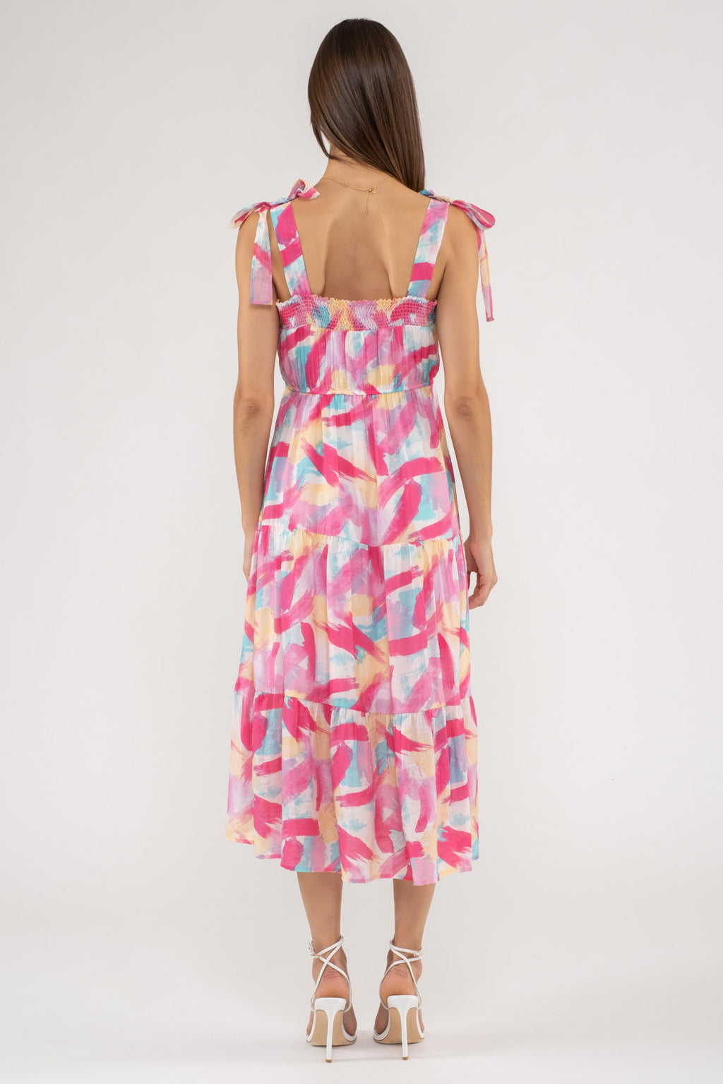 Brush Stroke Print Tiered Midi Dress - (S-L)