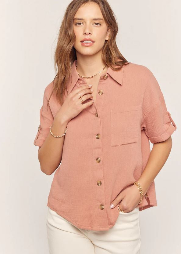 Button Down Short Sleeve - Dusty Pink (S-XL)