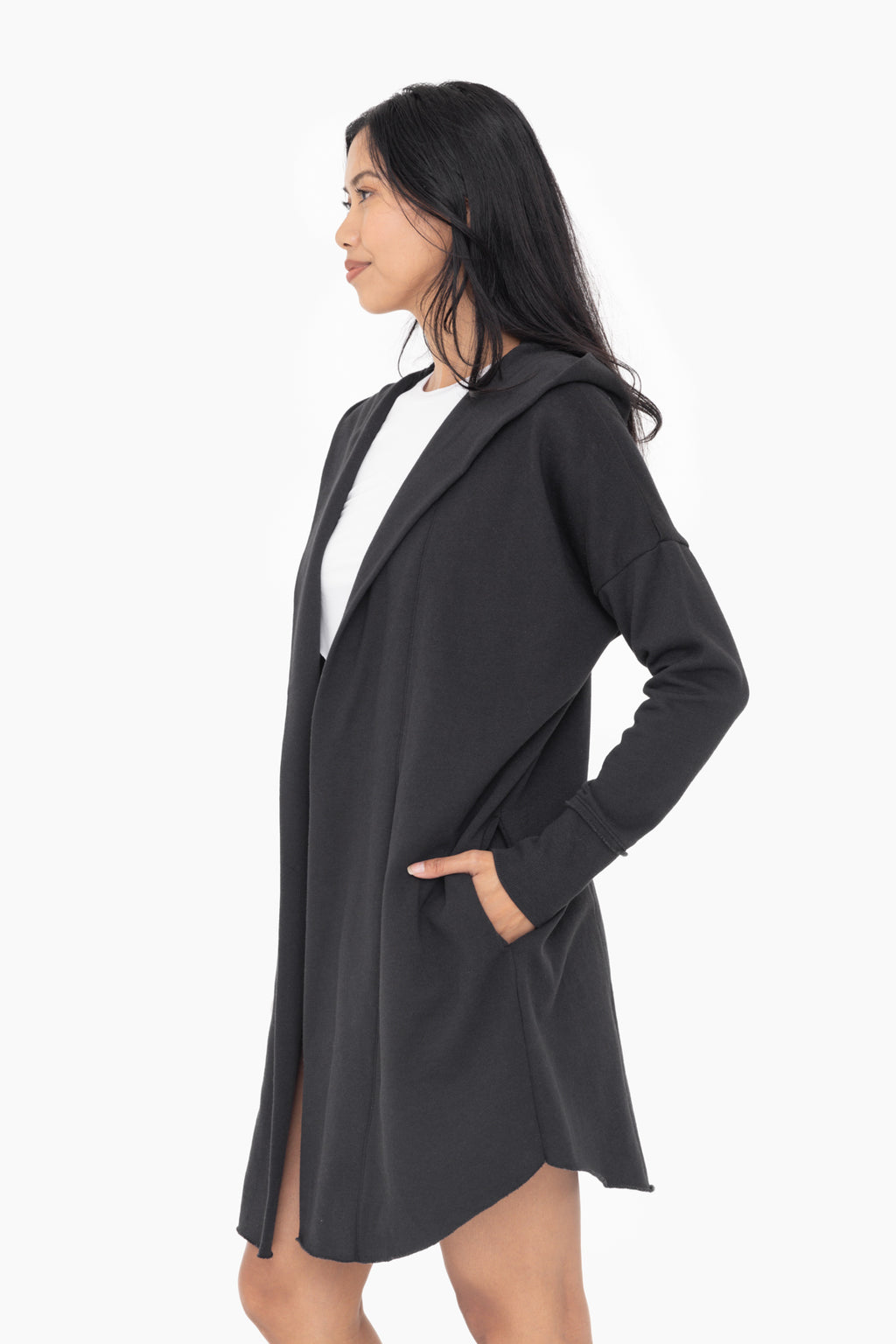 MonoB Open Front Hoodie Cardigan - Black (S-L)
