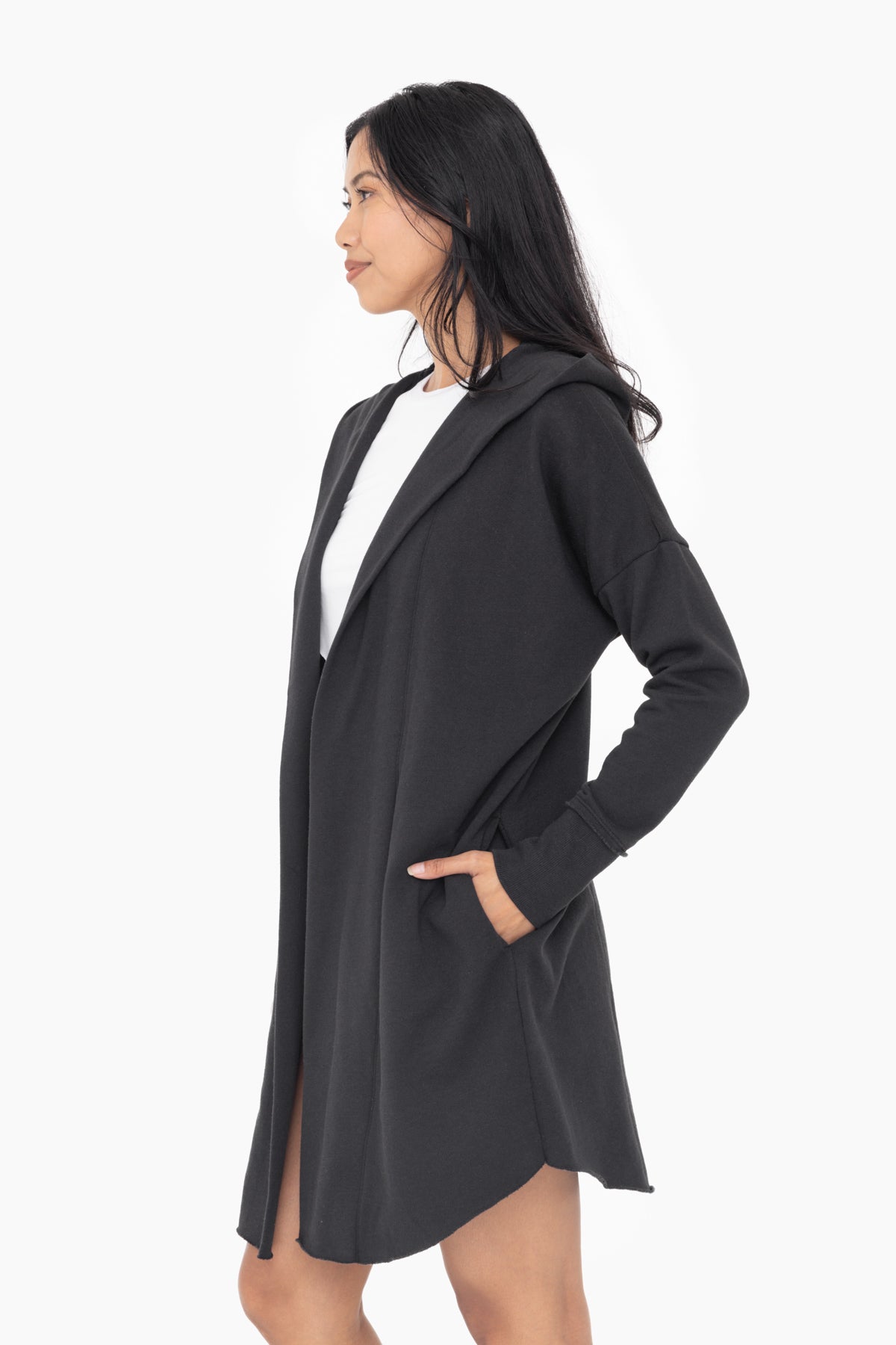 MonoB Open Front Hoodie Cardigan - Black (S-L)