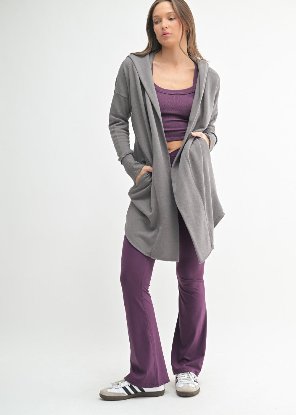 MonoB Open Front Hoodie Cardigan - New Pewter (S-L)