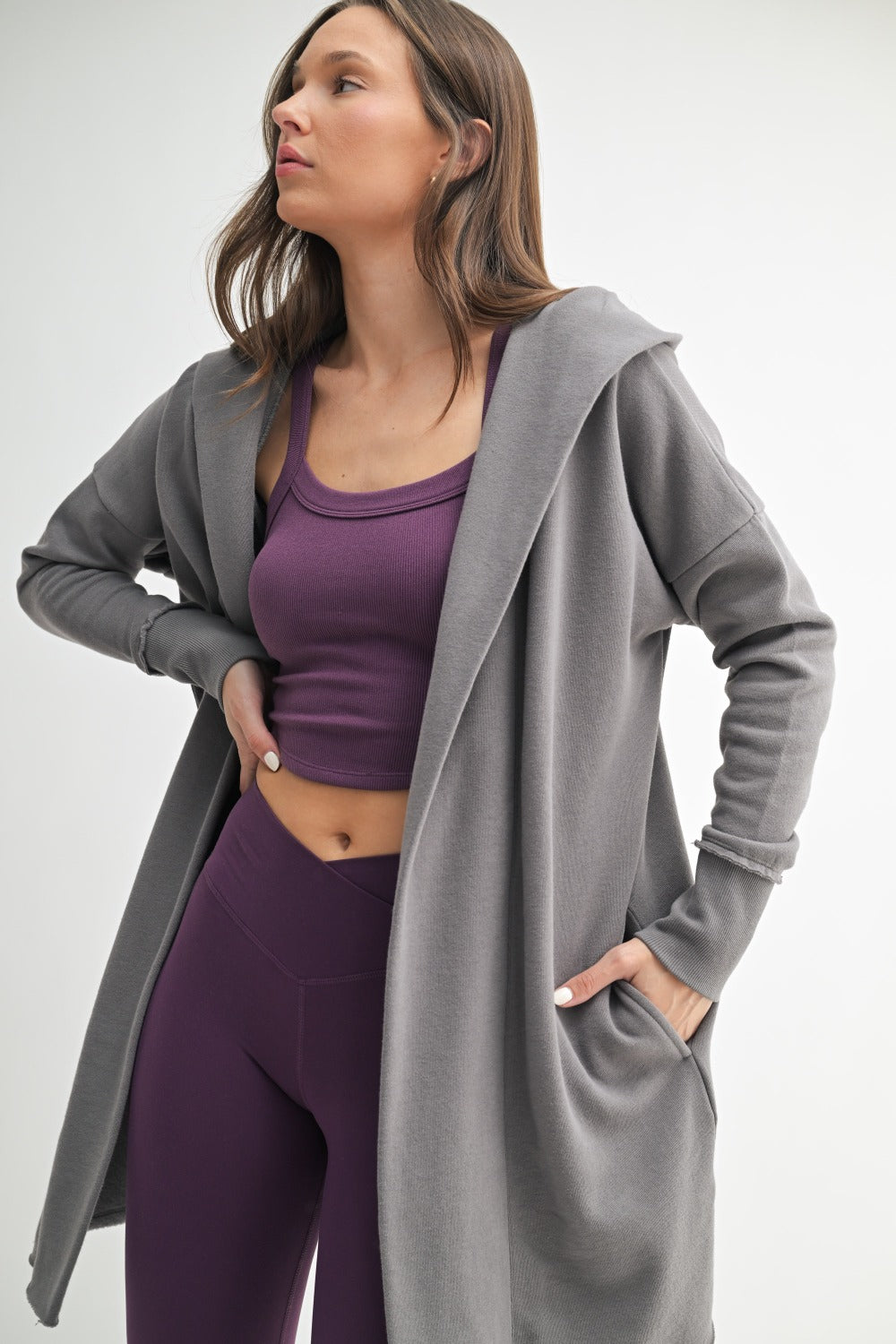 MonoB Open Front Hoodie Cardigan - New Pewter (S-L)